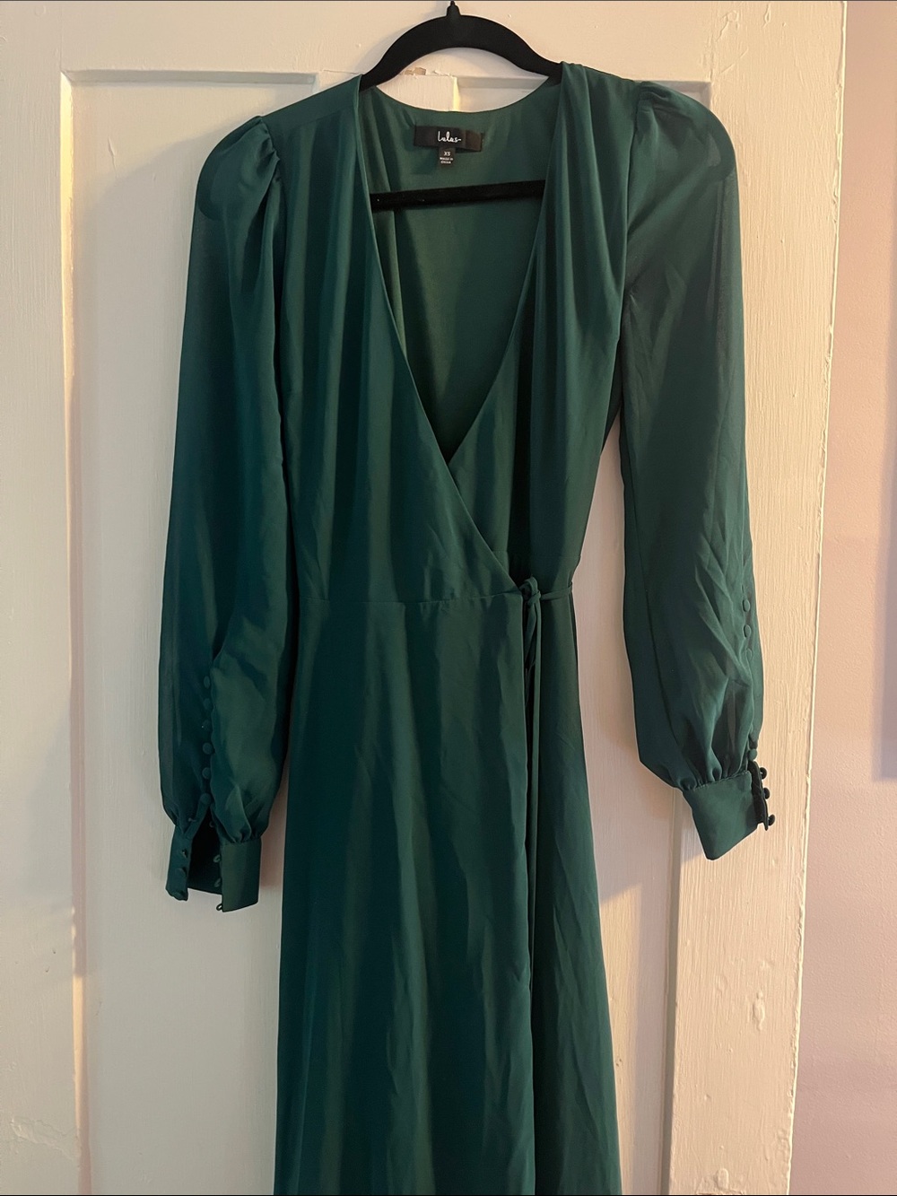 Lulu's Emerald Green Long-Sleeve Wrap Midi Dress
